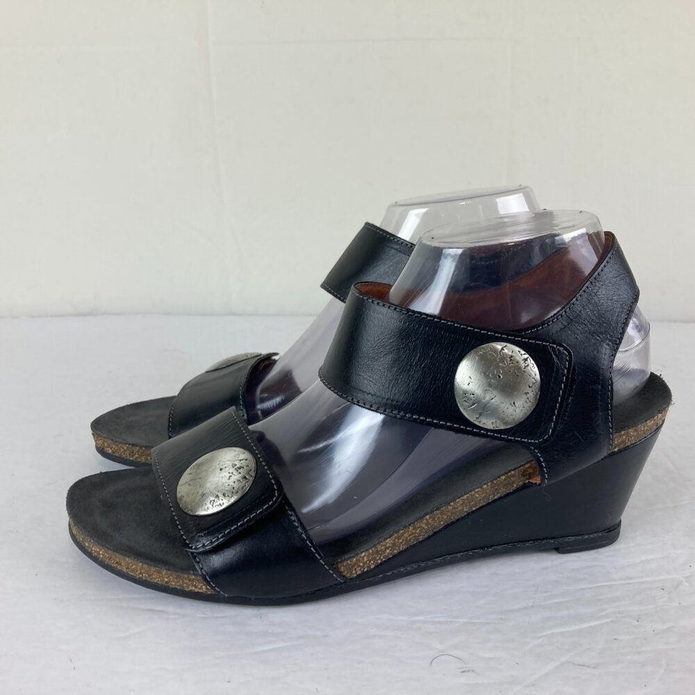 Taos Footwear Charcoal Sandals with Metallic Buttons - Picture 2 of 9